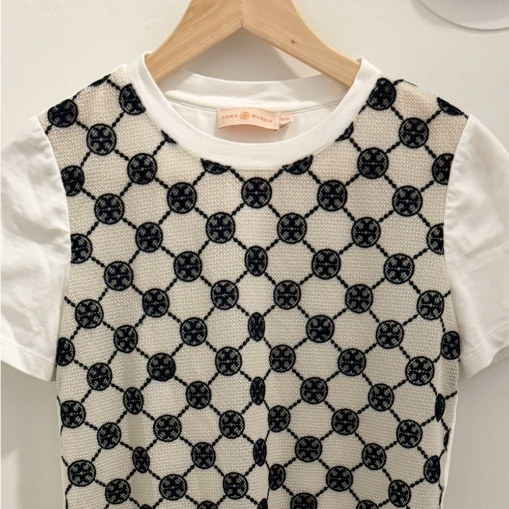 Tory Burch Black and Cream Patterned Tee